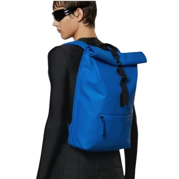 NWT! Rains Rolltop Rucksack W3 in Blue Waves - Unisex - Picture 6 of 8